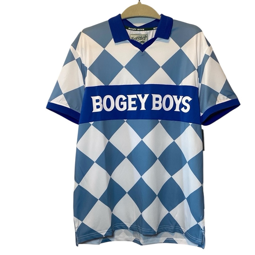 Bogey Boys Golf Polo NEW Men’s Medium Blue Checkered Short Sleeve Athletic Shirt